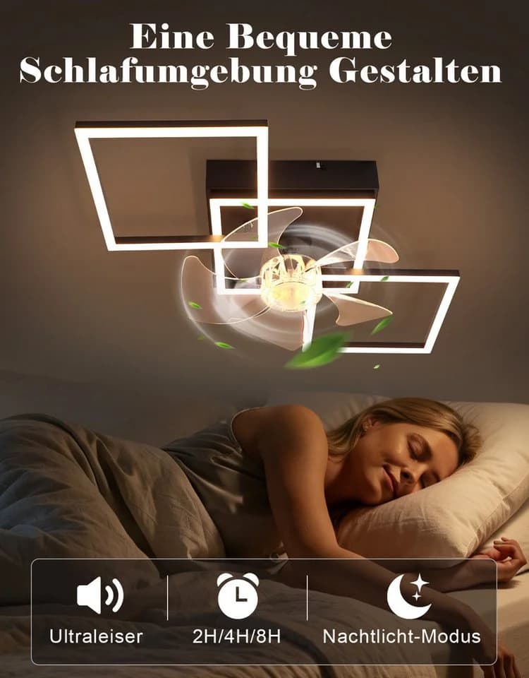 Nettlife Deckenventilator mit LED-Beleuchtung Schwarz 6 Stufen Fernbedienung - Bild 4