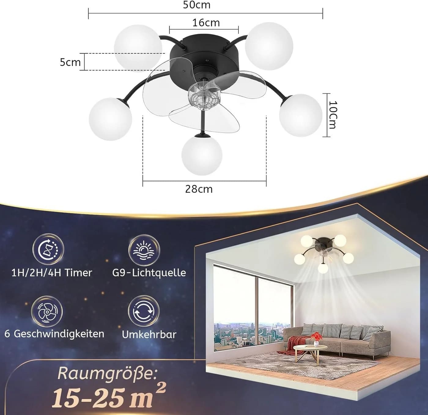 Nettlife Deckenventilator mit LED Licht & Fernbedienung - Bild 3