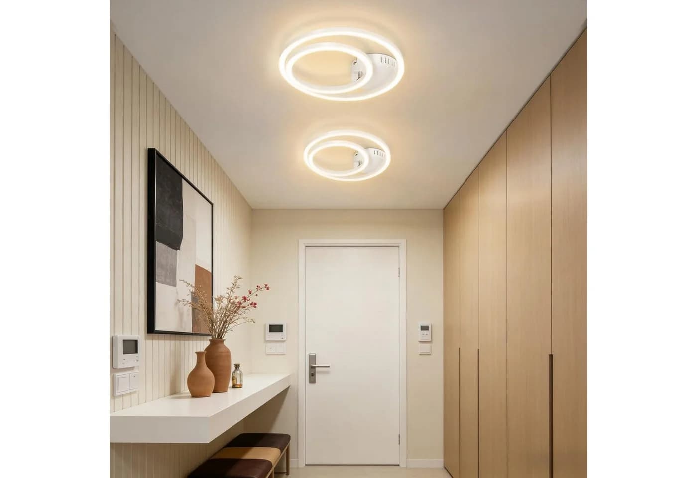 Nettlife LED Deckenleuchte 2 Ringe Modern Weiß/Schwarz/Silber