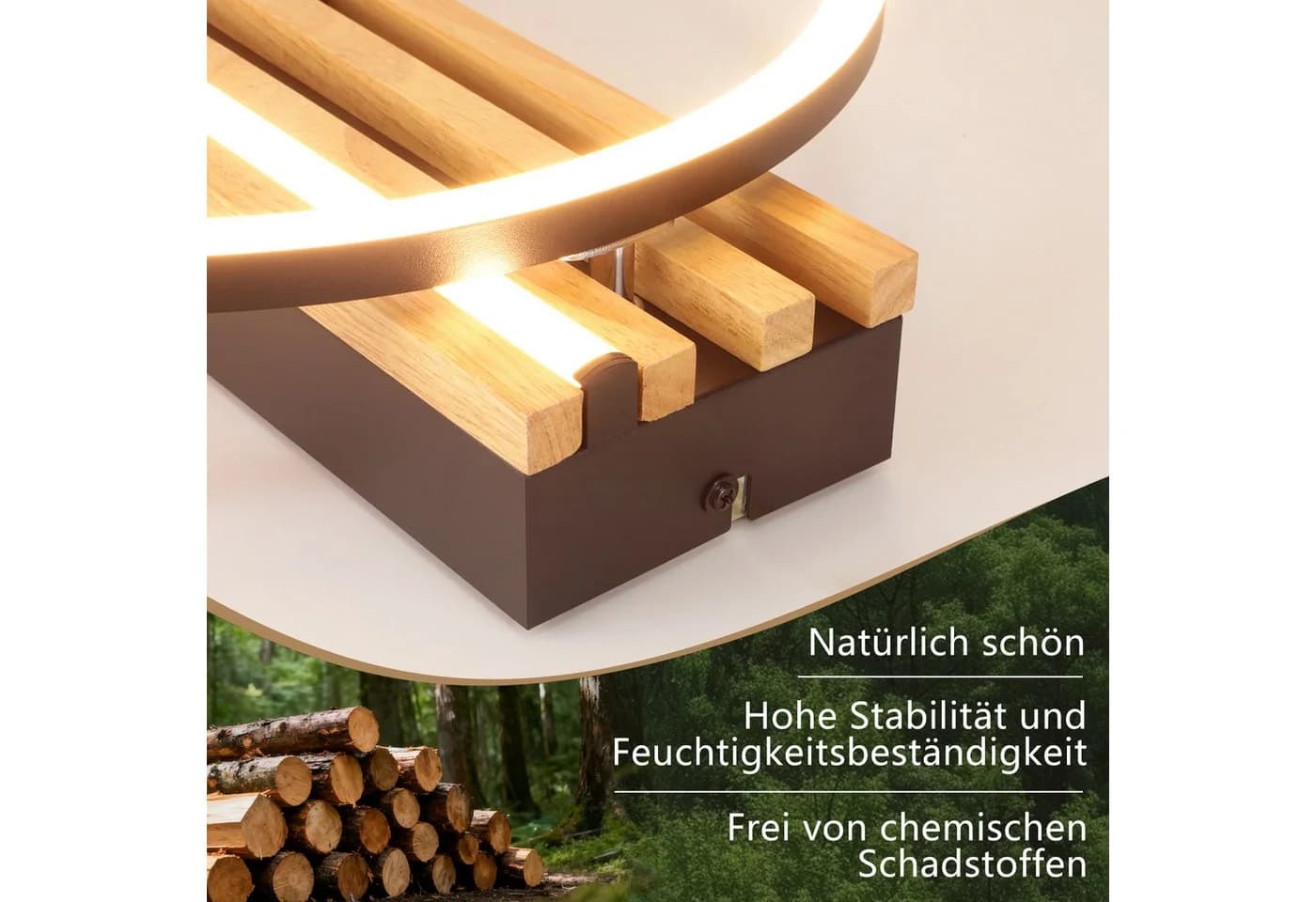 Nettlife LED Deckenleuchte Dimmbar Holz Schwarz 3 Ringe 70cm - Bild 4