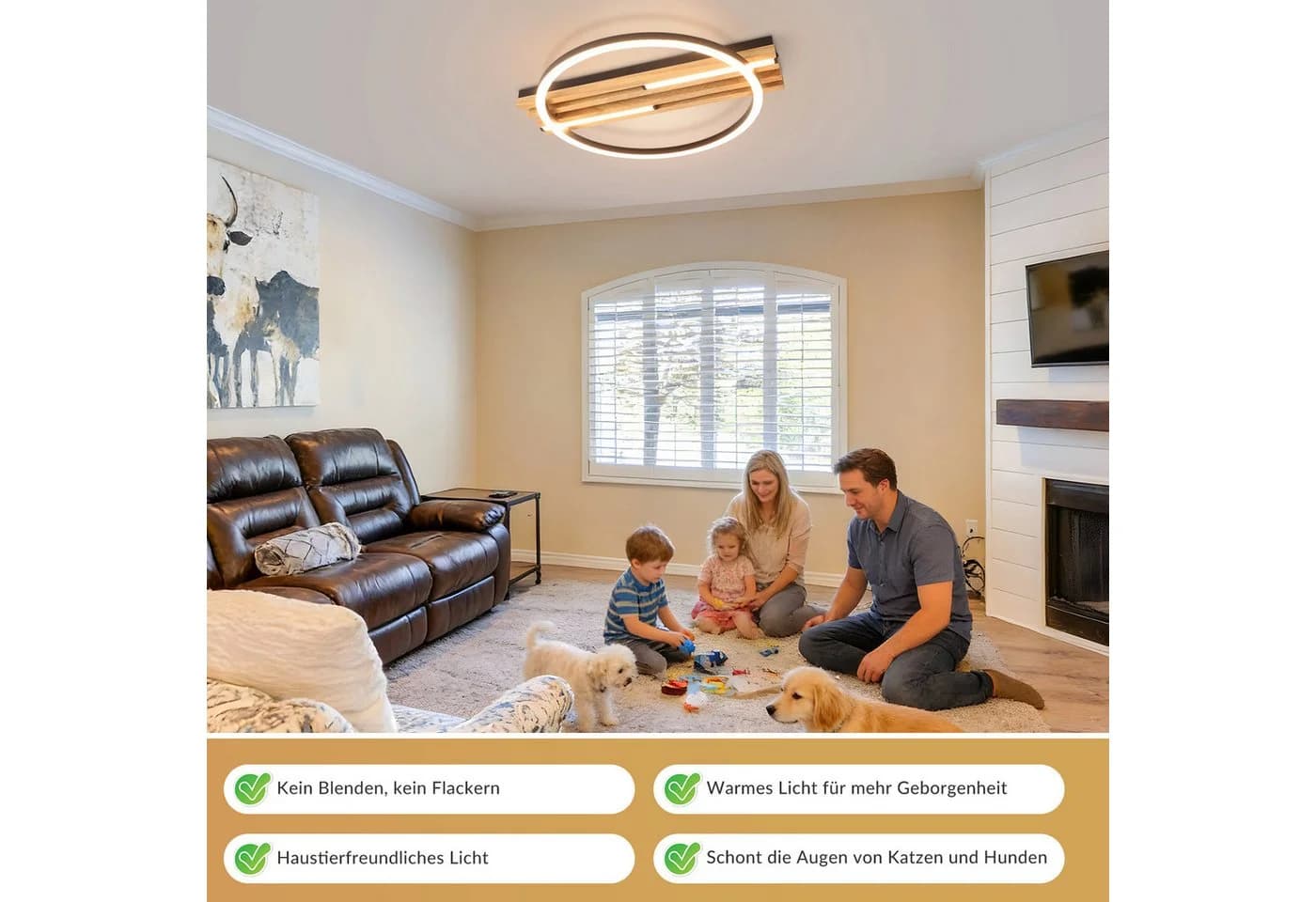 Nettlife LED Deckenleuchte Dimmbar Holz Schwarz 3 Ringe 70cm - Bild 5