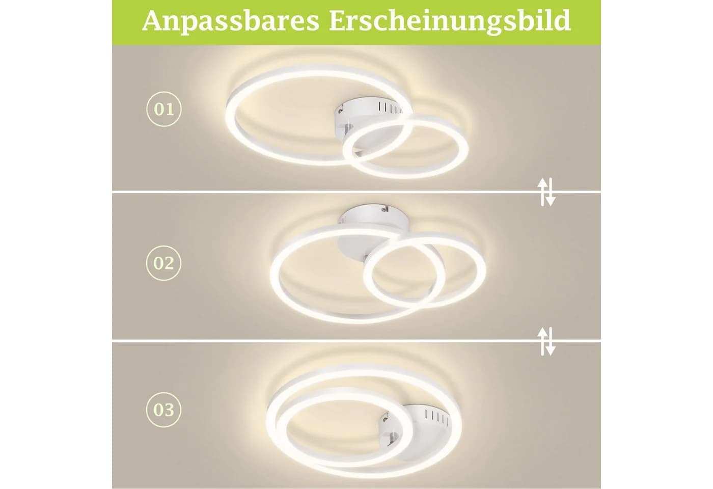 Nettlife LED Deckenleuchte Zweiring Design Weiß Silber Modern