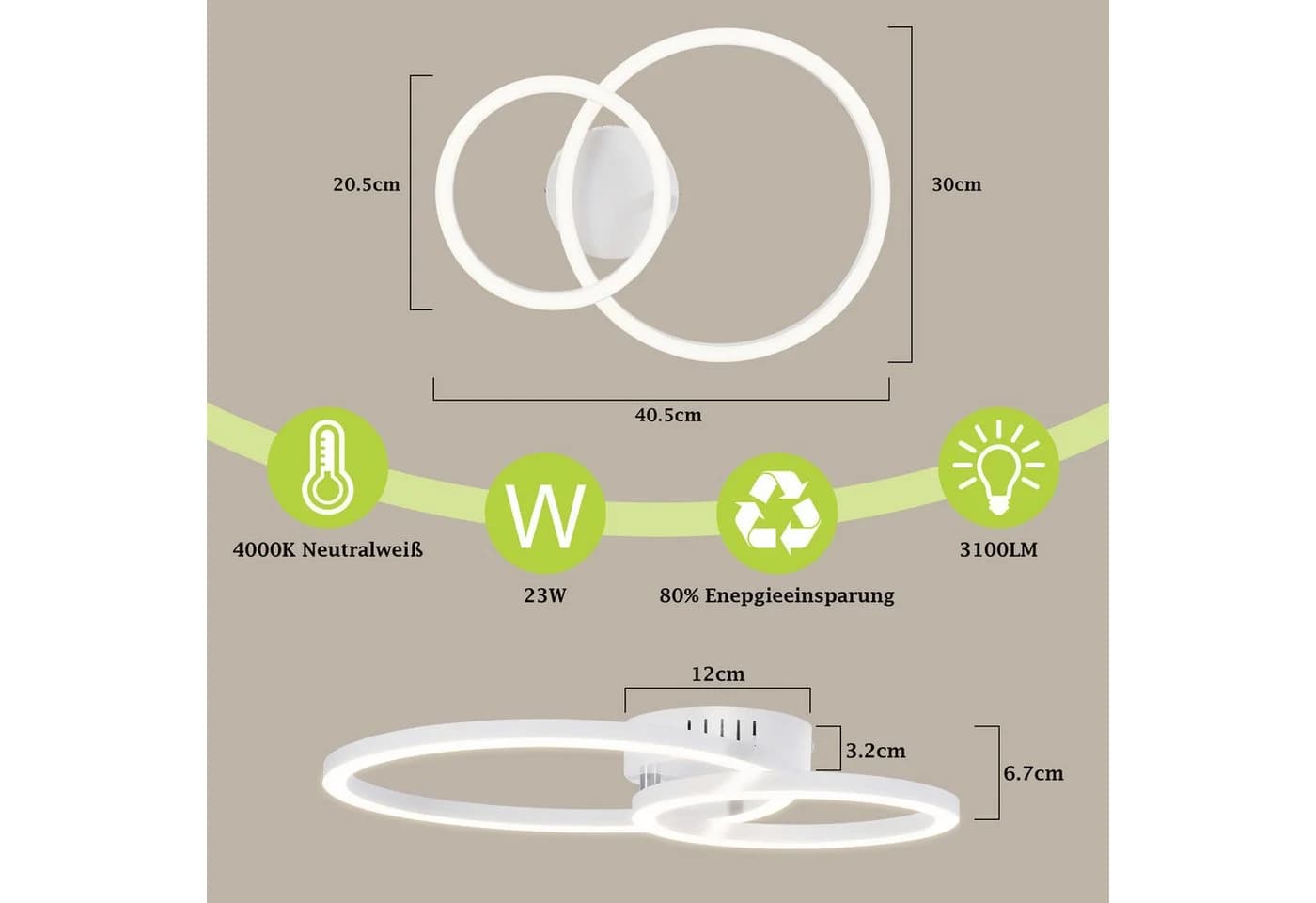 Nettlife LED Deckenleuchte Zweiring Design Weiß Silber Modern - Bild 3