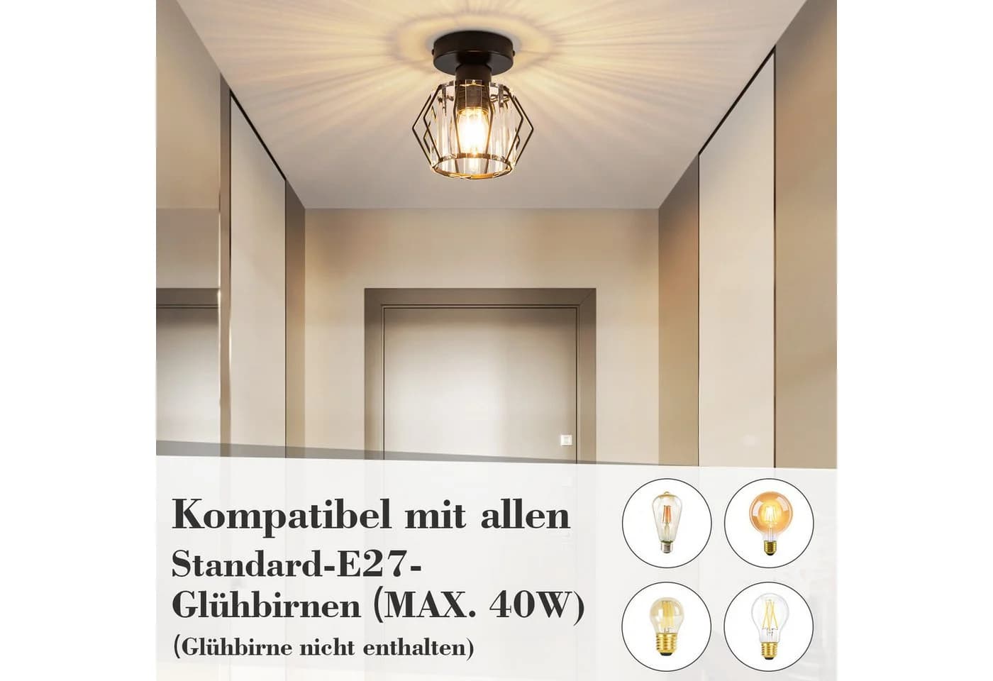 Nettlife Deckenleuchte Schwarz Kristall E27 Modern - Bild 4
