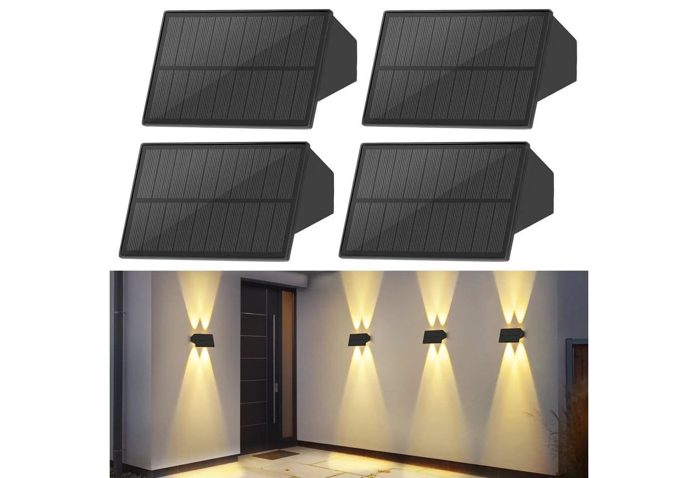 Nettlife LED Außen-Wandleuchte Solarbetrieben Schwarz 3000K Warmweiß - Bild 2