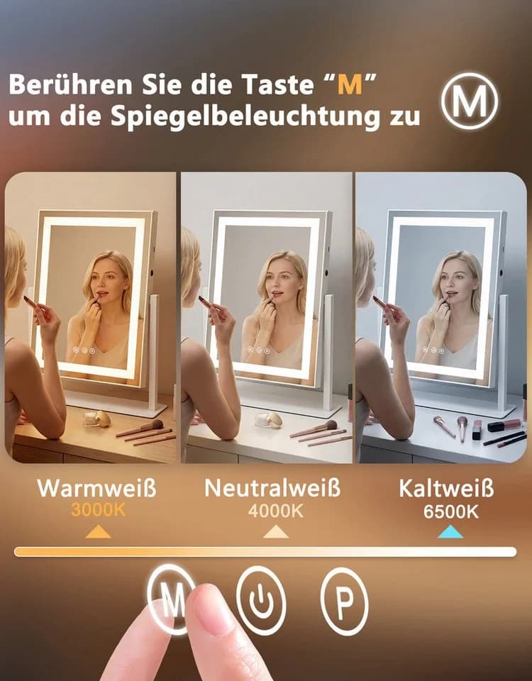 Nettlife Schminkspiegel mit LED-Beleuchtung und Touch-Dimmer
