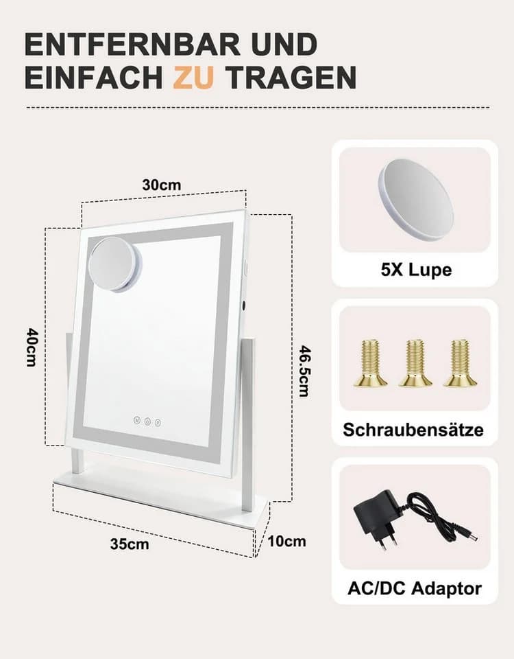 Nettlife Schminkspiegel mit LED-Beleuchtung und Touch-Dimmer - Bild 3