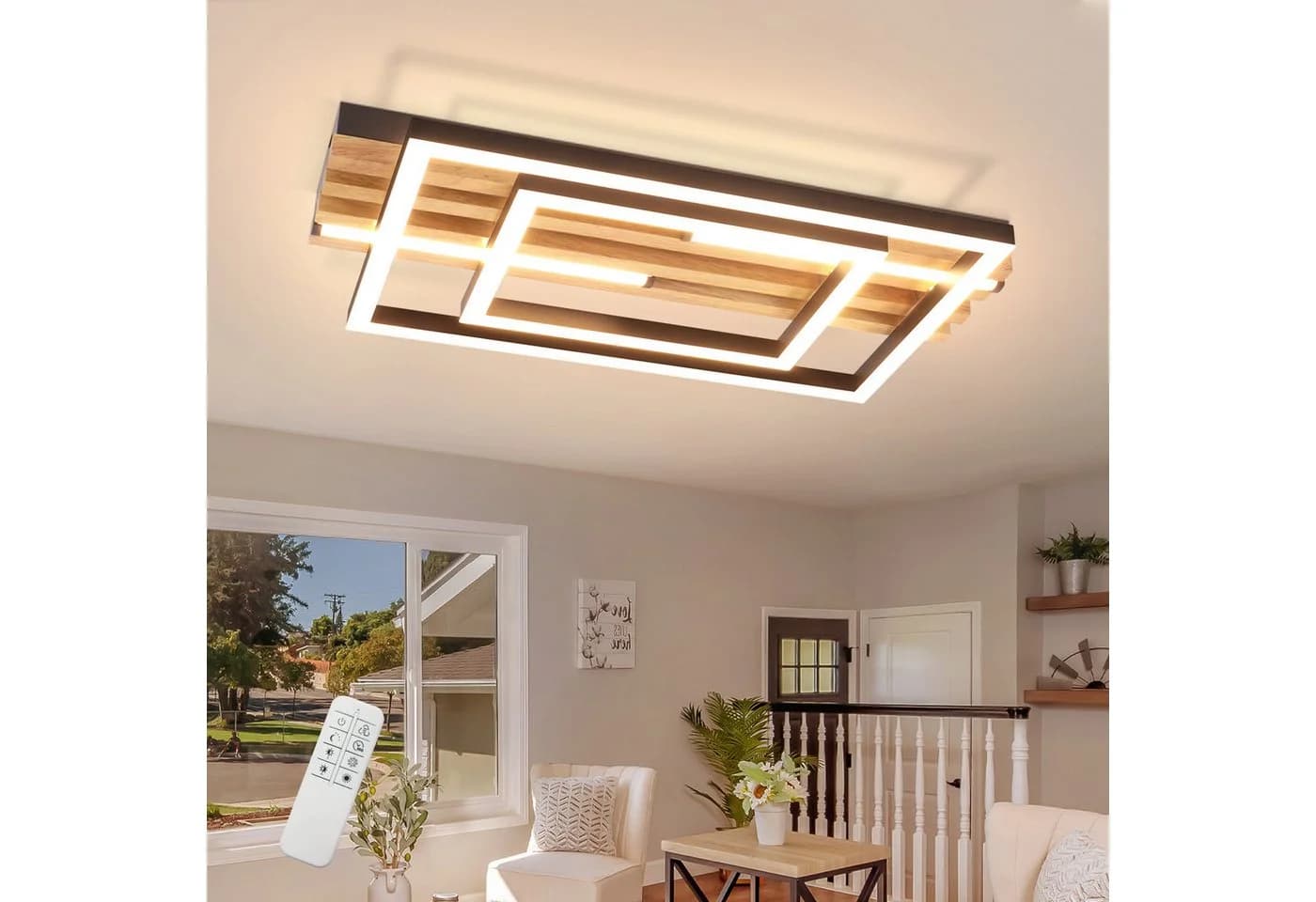 Nettlife LED Deckenleuchte Dimmbar Holz Schwarz 70cm mit Fernbedienung - Bild 2