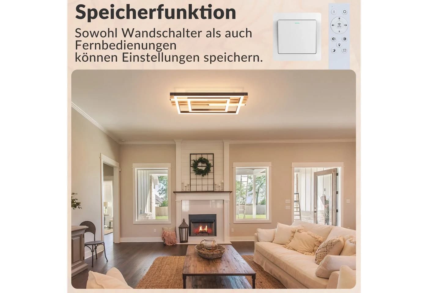Nettlife LED Deckenleuchte Dimmbar Holz Schwarz 70cm mit Fernbedienung - Bild 5