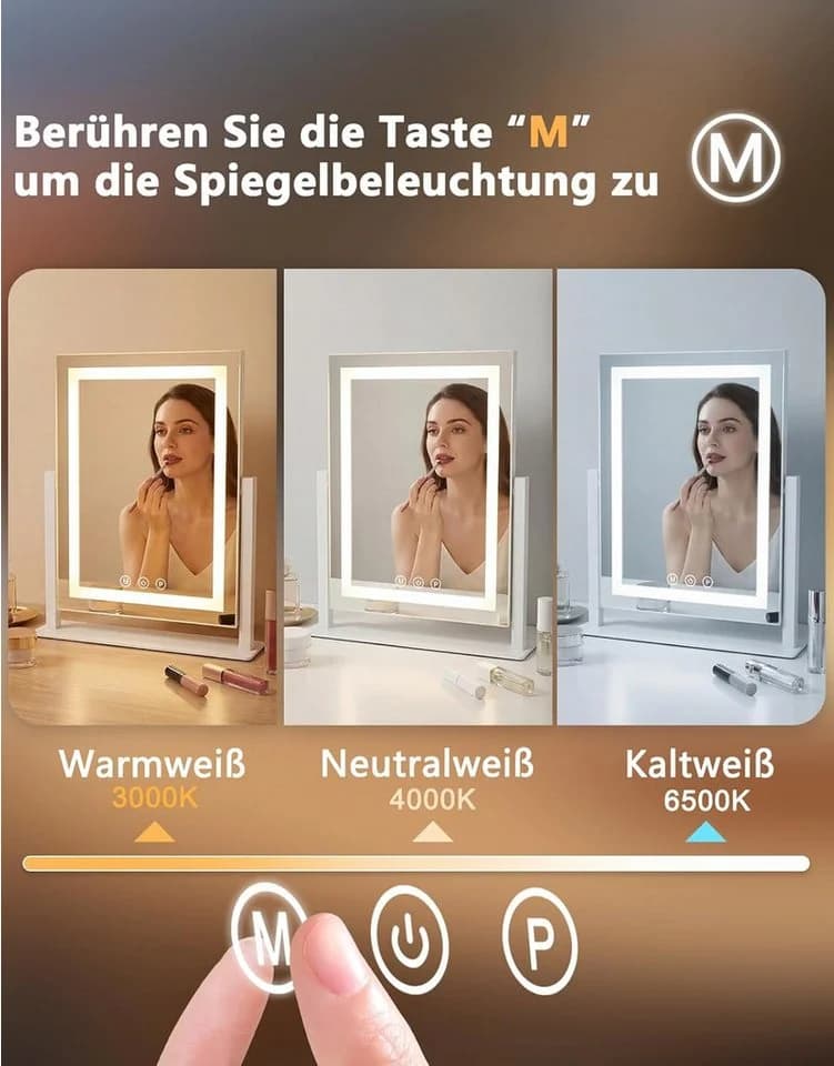 Nettlife Schminkspiegel mit LED-Beleuchtung und Touch-Dimmer
