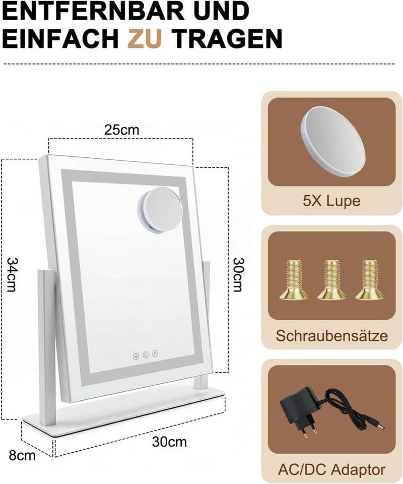 Nettlife Schminkspiegel mit LED-Beleuchtung und Touch-Dimmer - Bild 3