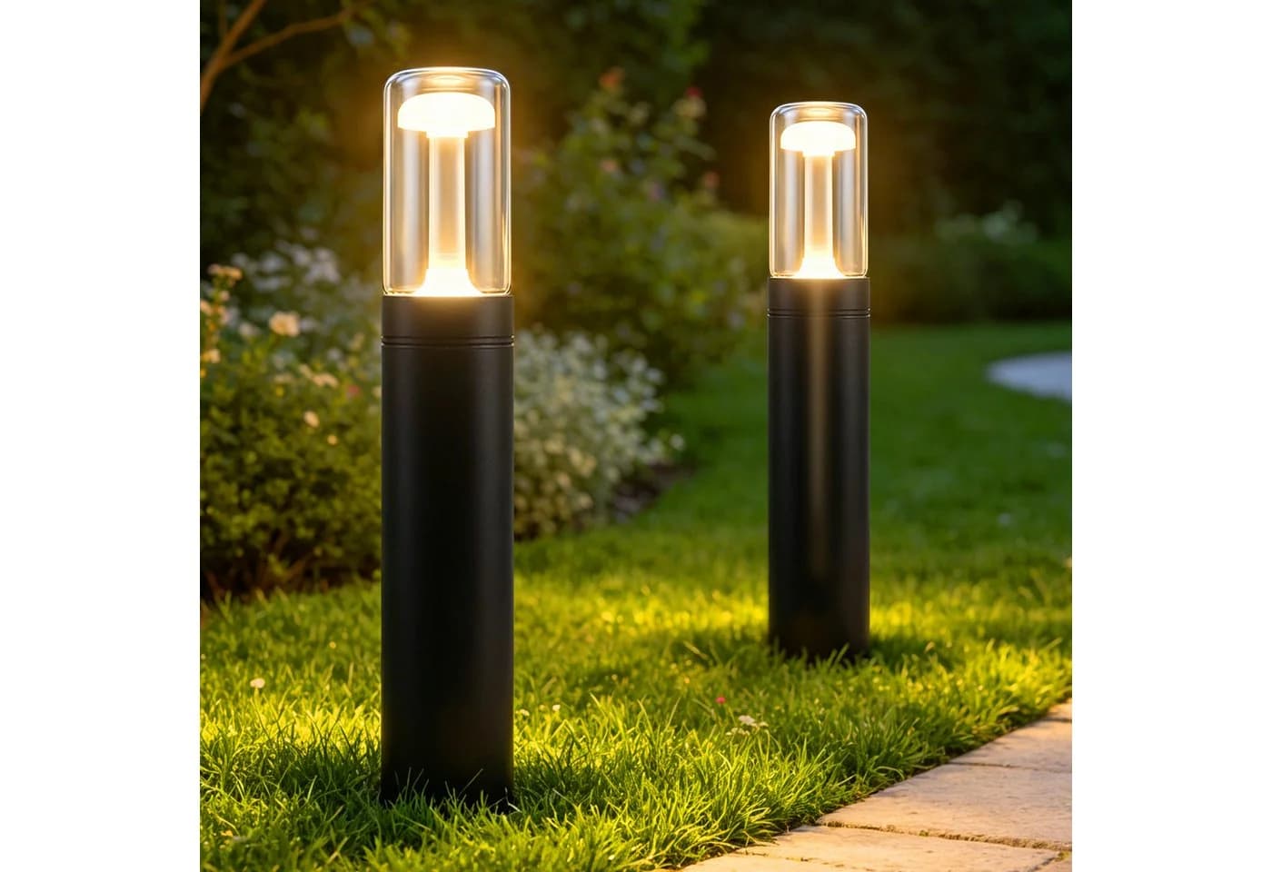 Nettlife Außen-Stehlampe Pollerleuchte 40cm Schwarz Glas