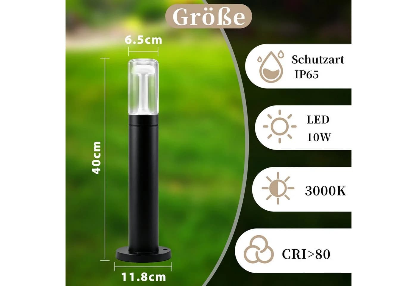 Nettlife Außen-Stehlampe Pollerleuchte 40cm Schwarz Glas - Bild 3