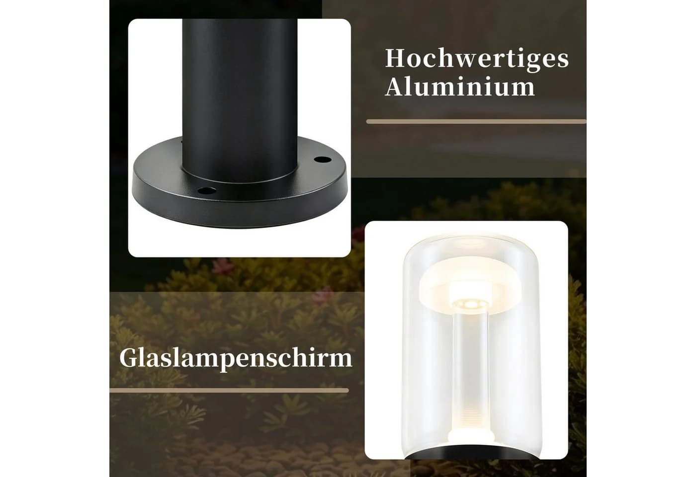 Nettlife Außen-Stehlampe Pollerleuchte 40cm Schwarz Glas - Bild 5
