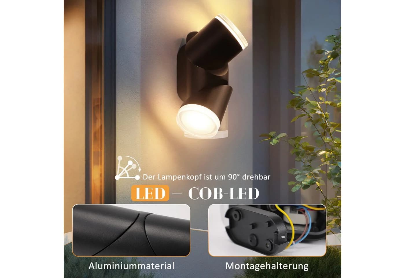Nettlife LED Außen-Wandleuchte 10W Schwarz 3000K Warmweiß - Bild 4