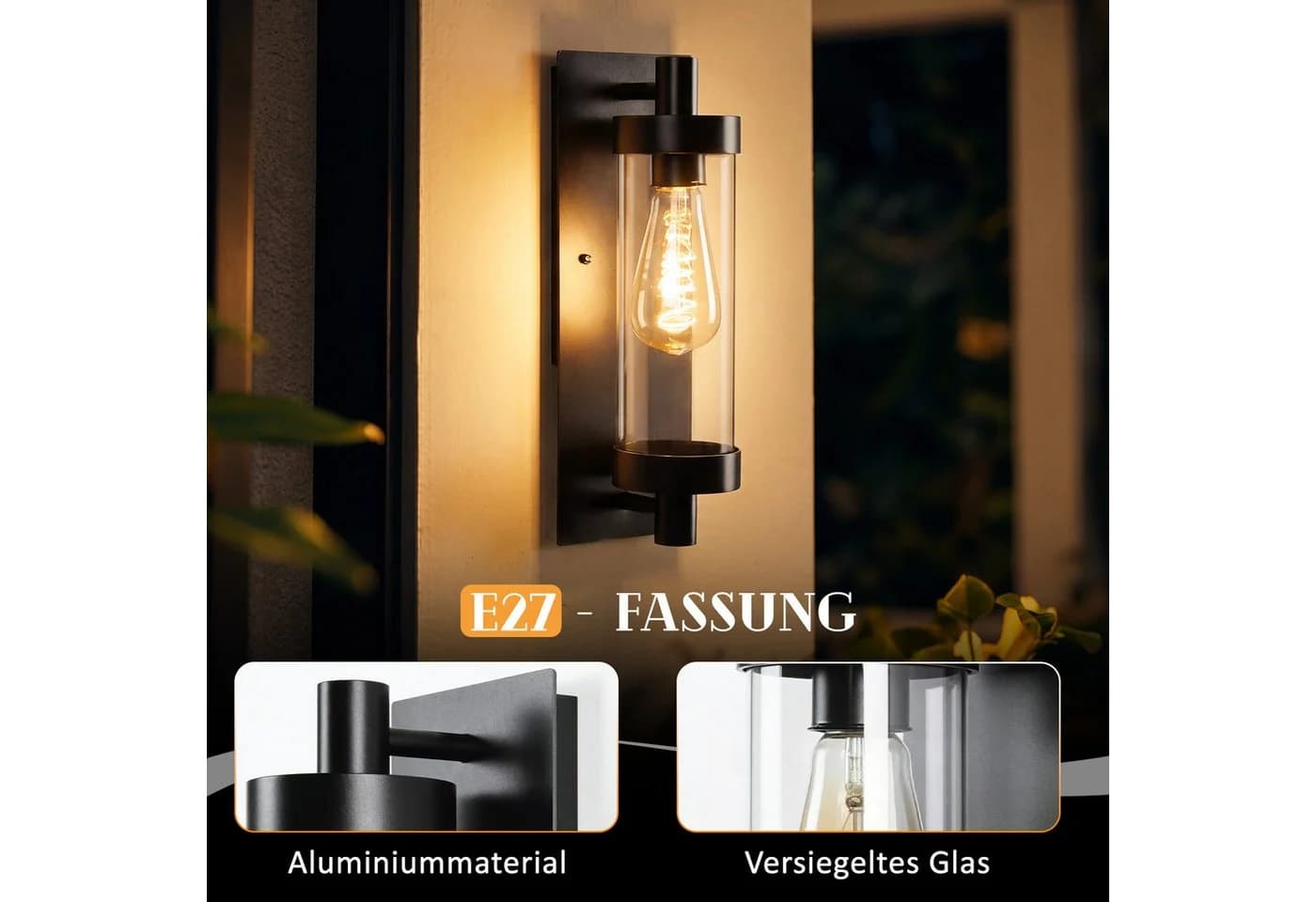 Nettlife Außen-Wandleuchte Schwarz E27 Aluminium - Bild 4
