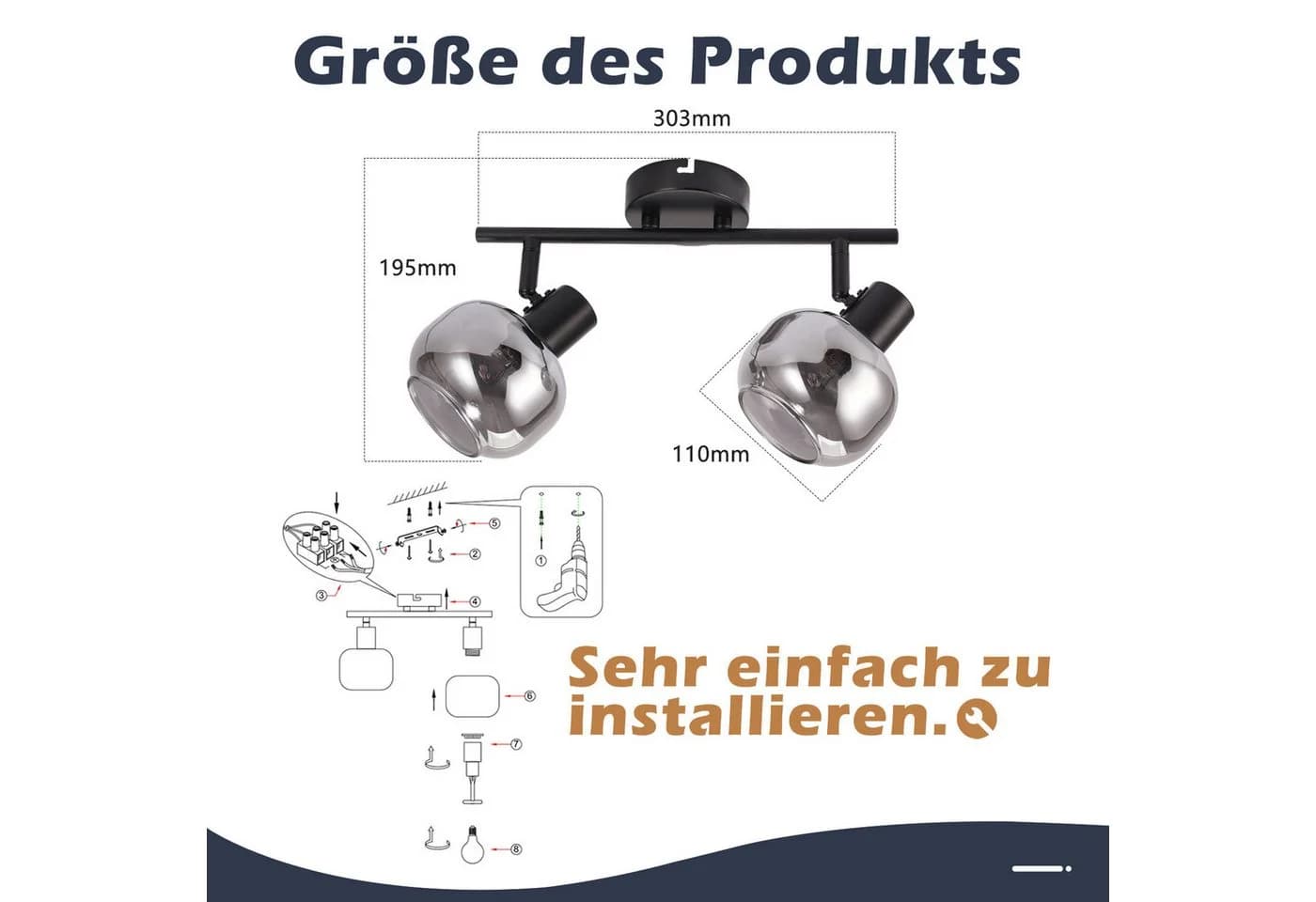 Nettlife Deckenstrahler Küchenlampe E14 Rauchglas Modern Schwenkbar - Bild 3