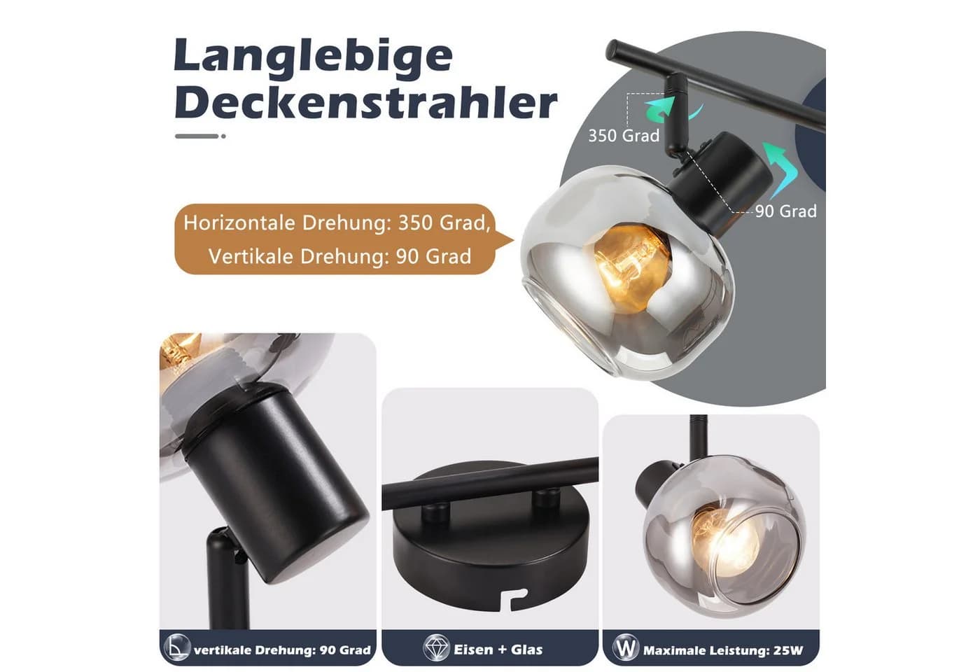 Nettlife Deckenstrahler Küchenlampe E14 Rauchglas Modern Schwenkbar - Bild 4