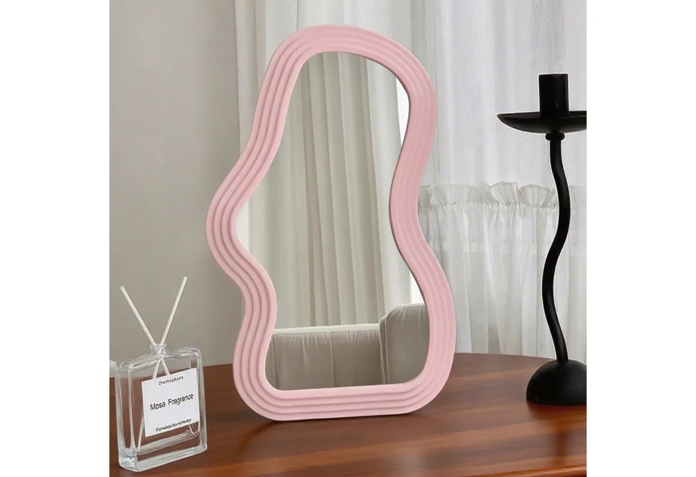 Nettlife Ganzkörperspiegel weiß/rosa unregelmäßiger Wandspiegel HD - Bild 2