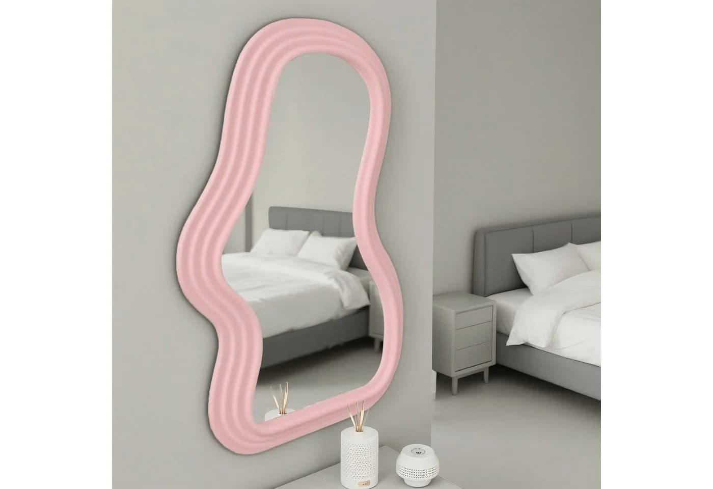 Nettlife Ganzkörperspiegel weiß/rosa unregelmäßiger Wandspiegel HD - Bild 3