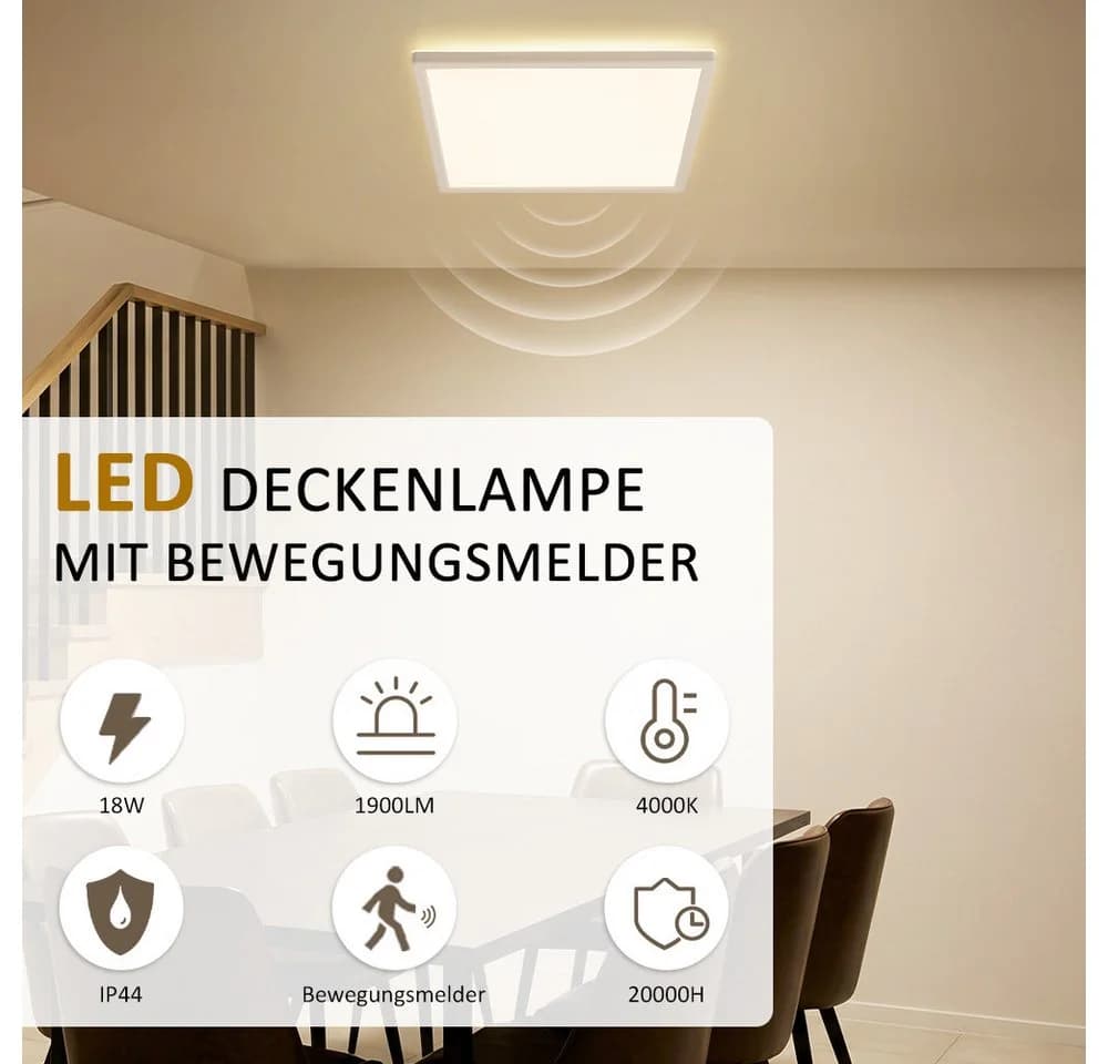 Nettlife LED Deckenleuchte mit Bewegungsmelder 18W 1900lm 4000K - Bild 3