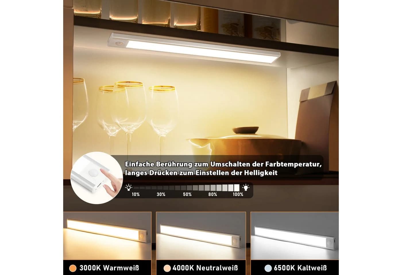 Nettlife LED Schrankbeleuchtung Bewegungsmelder dimmbar USB
