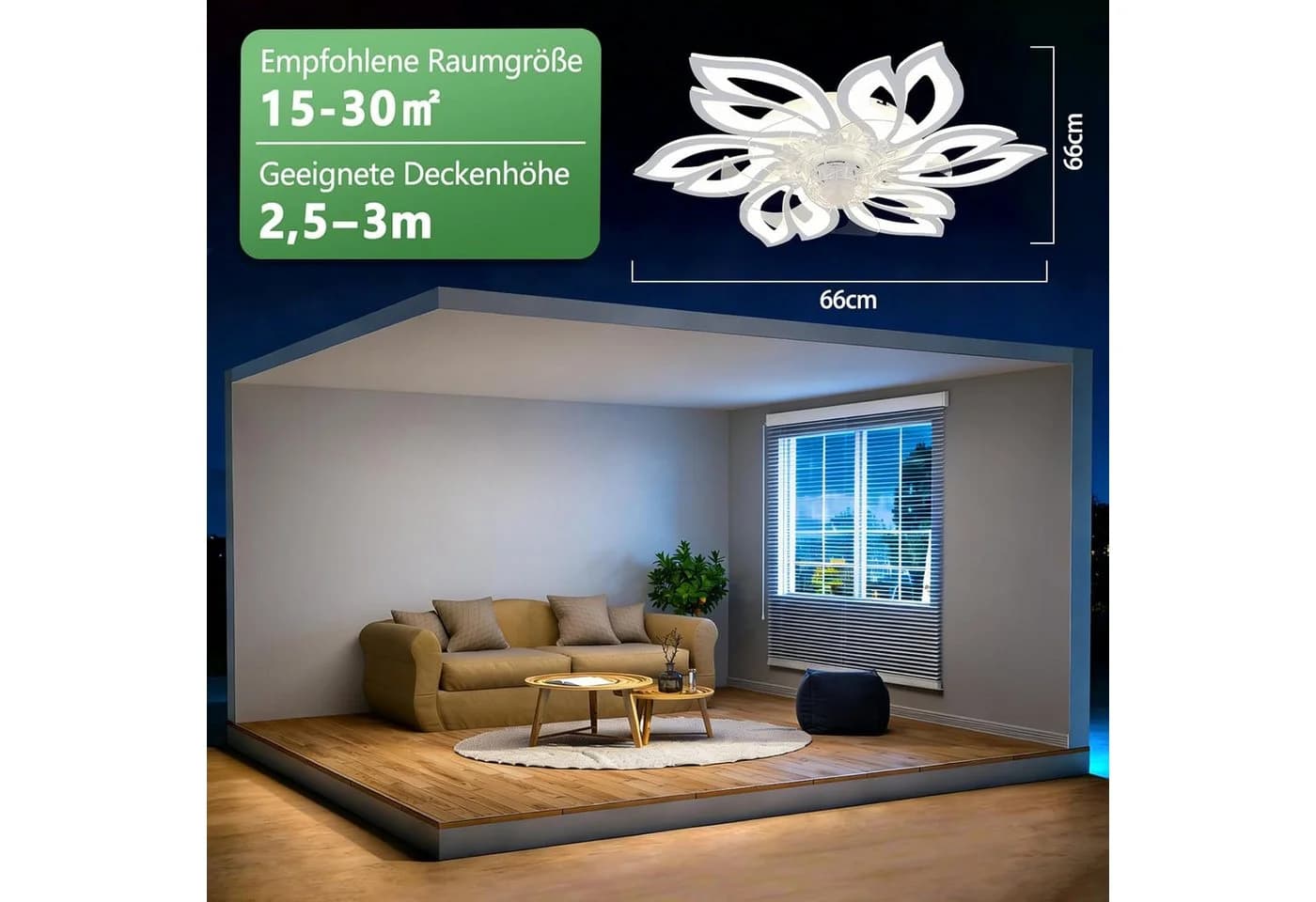 Nettlife Deckenventilator mit LED-Licht und Fernbedienung Schwarz/Weiß - Bild 3