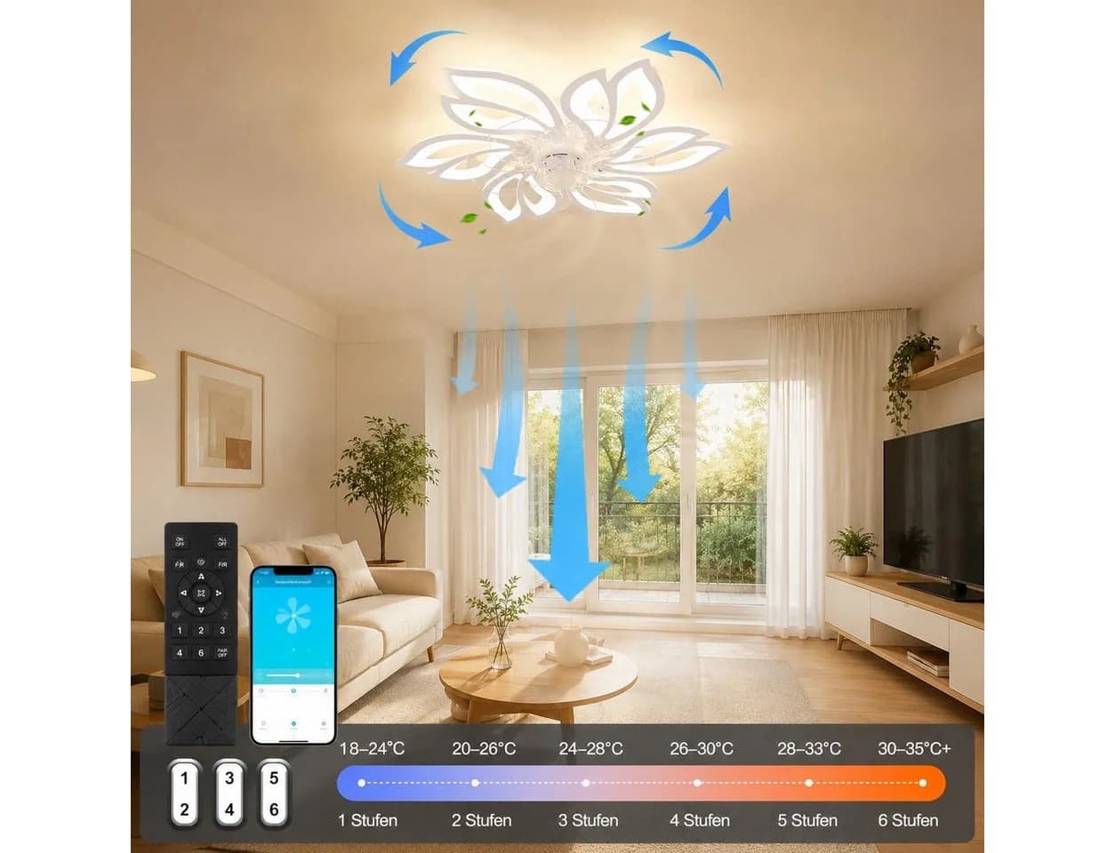 Nettlife Deckenventilator mit LED-Licht und Fernbedienung Schwarz/Weiß - Bild 4