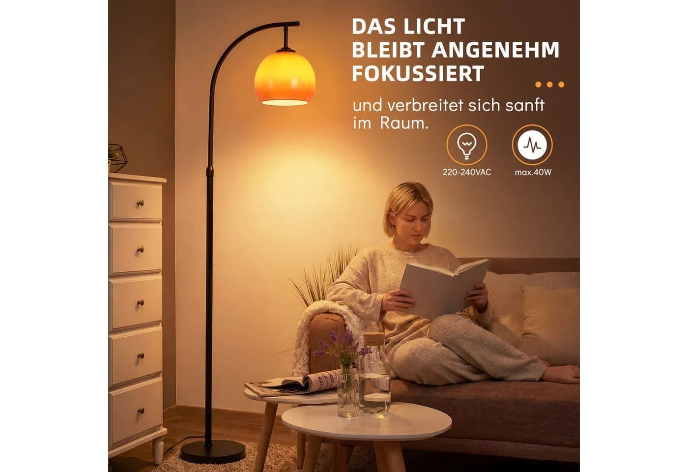 Nettlife Stehlampe Bogen Schwarz E27 Fußschalter