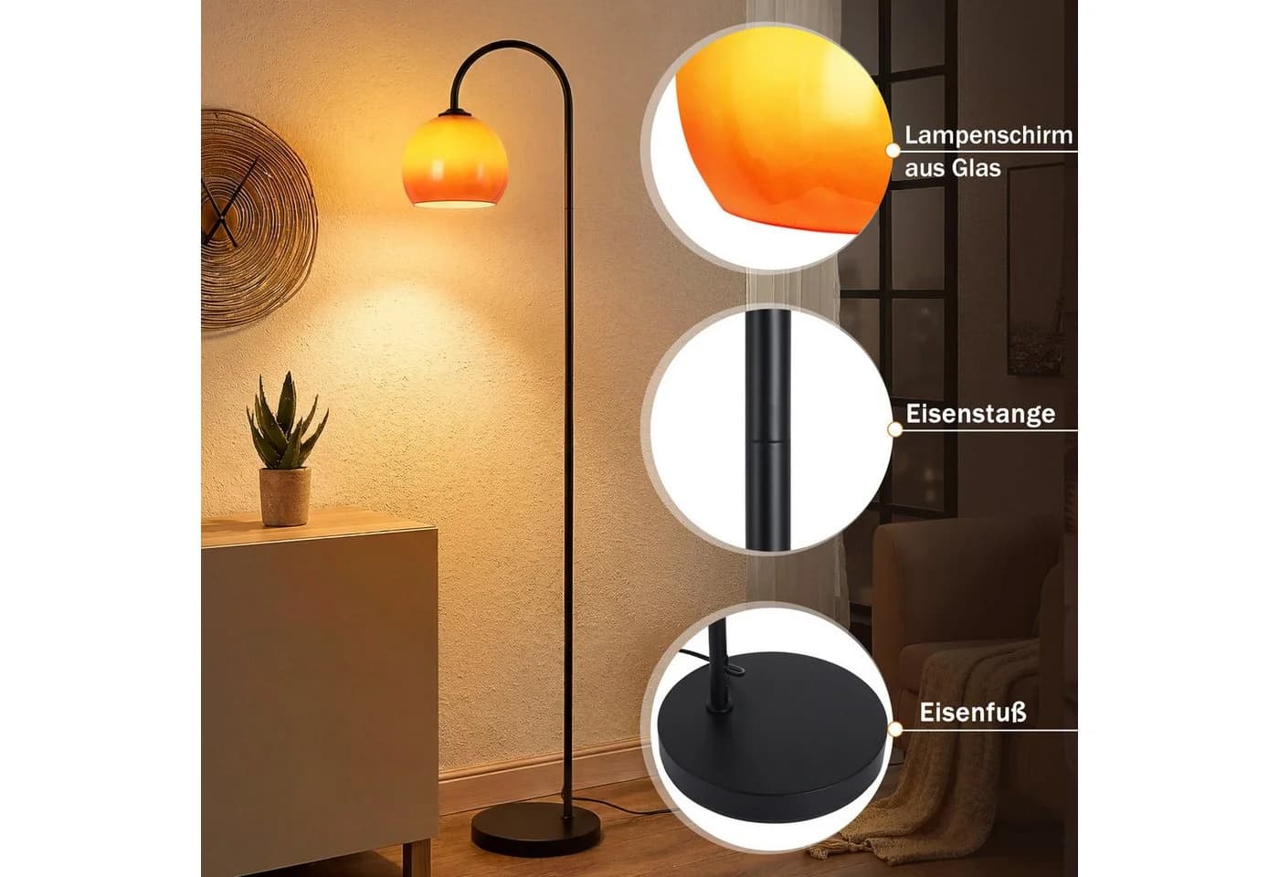 Nettlife Stehlampe Bogen Angelstil Schwarz E27 - Bild 3