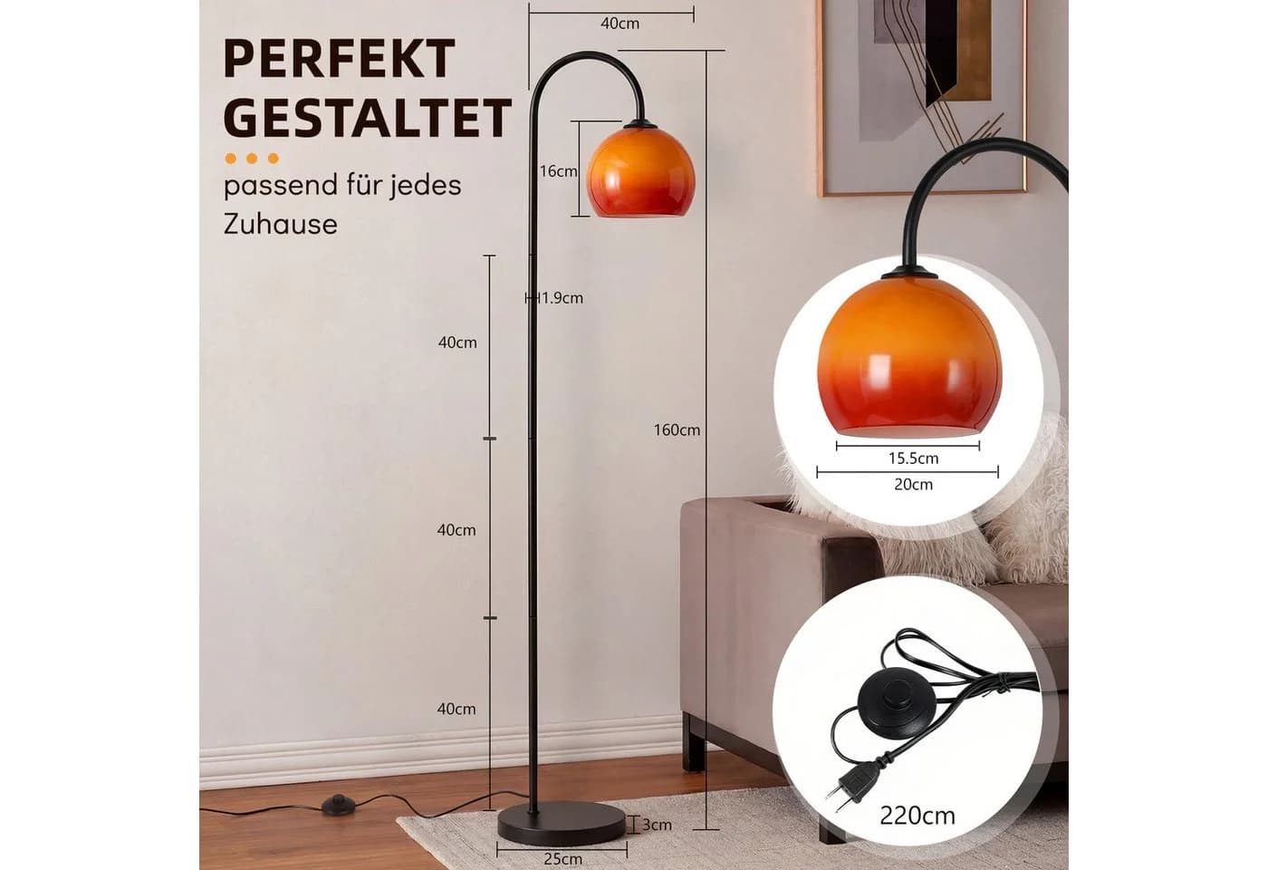 Nettlife Stehlampe Bogen Angelstil Schwarz E27 - Bild 4