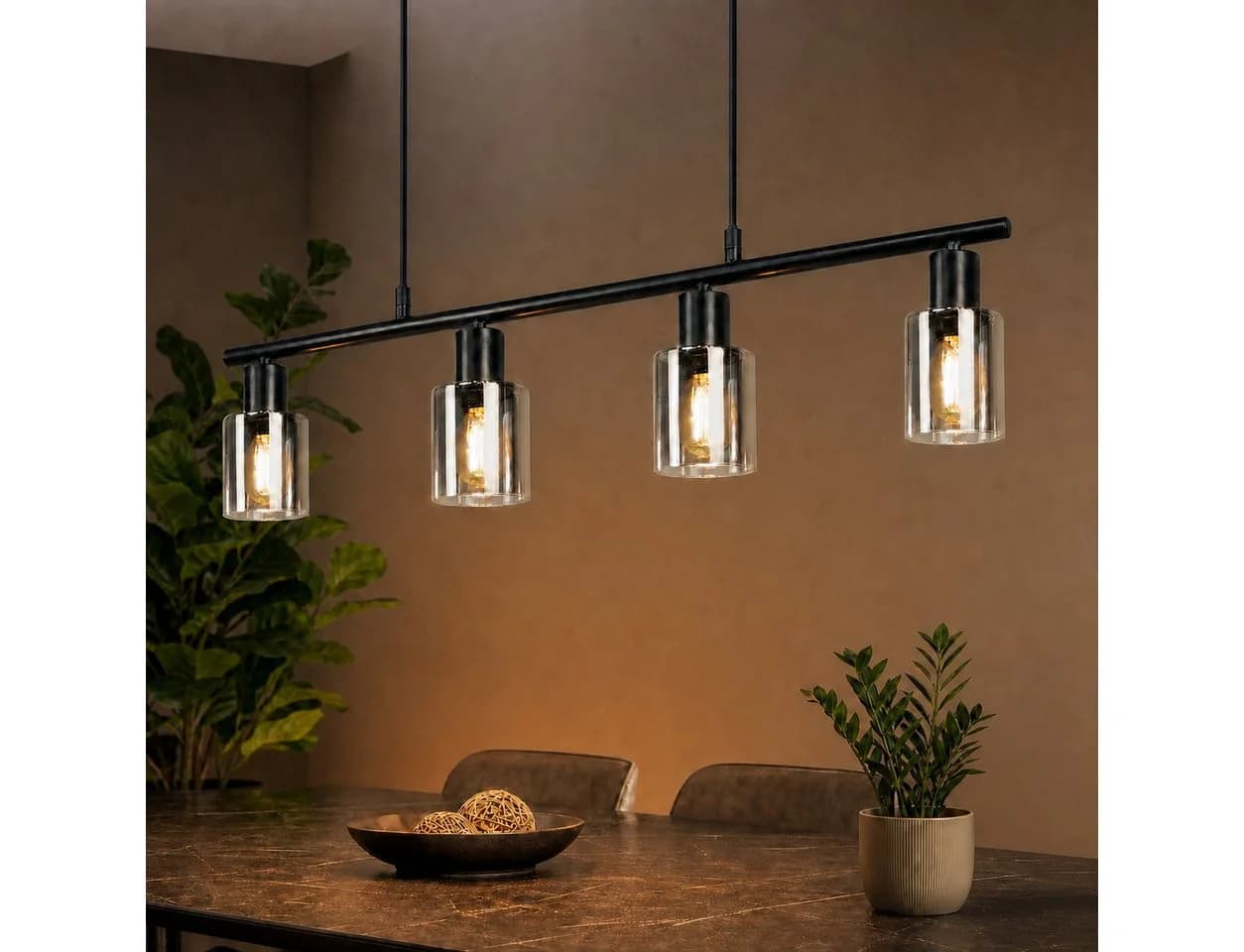 Nettlife Pendelleuchte Retro 4-flammig Schwarz Glas Metall - Bild 2