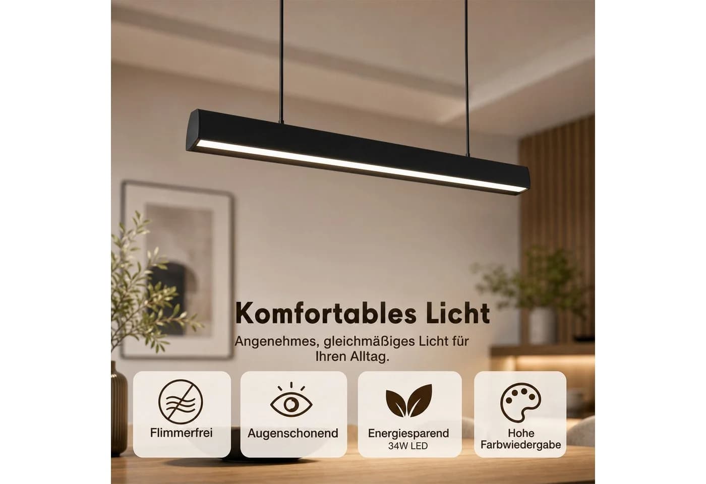 Nettlife LED Pendelleuchte Modern Schwarz Fernbedienung Dimmbar - Bild 3