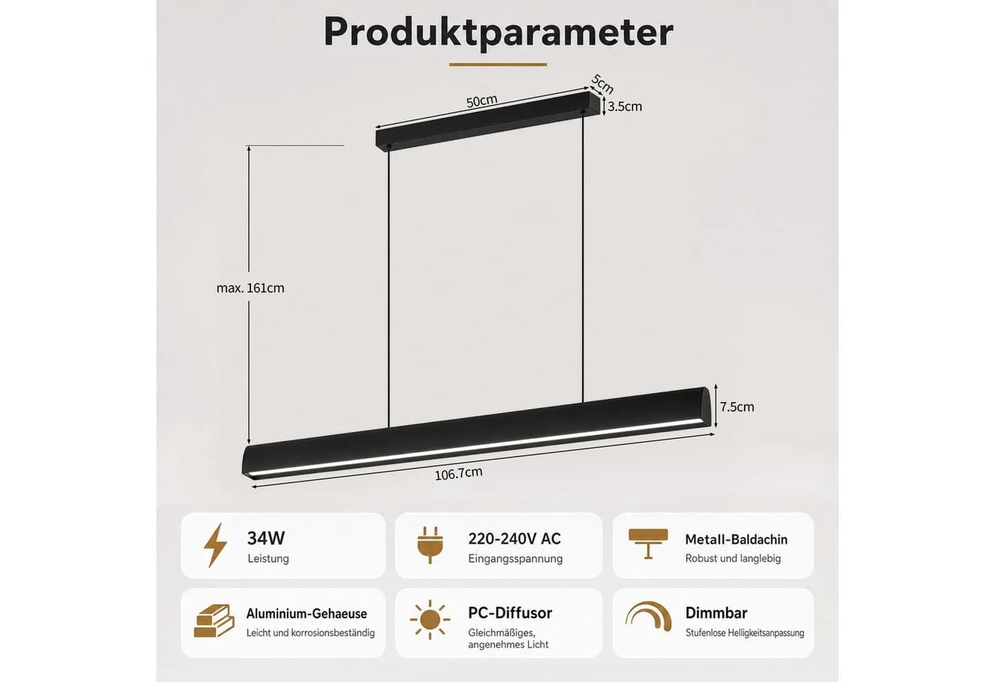 Nettlife LED Pendelleuchte Modern Schwarz Fernbedienung Dimmbar - Bild 4