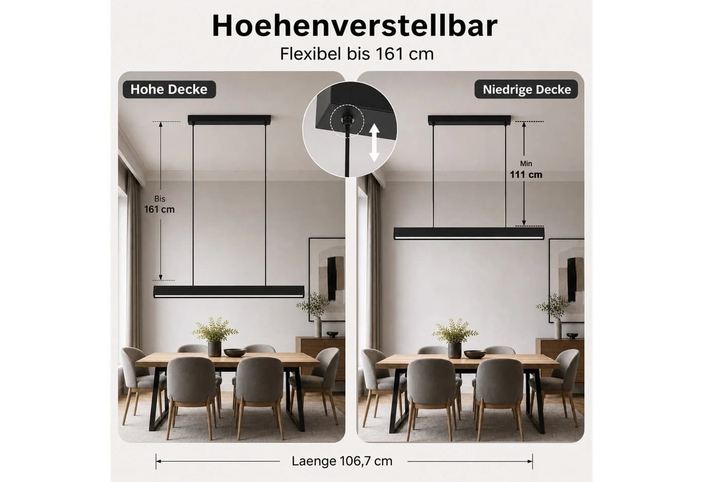 Nettlife LED Pendelleuchte Modern Schwarz Fernbedienung Dimmbar - Bild 5