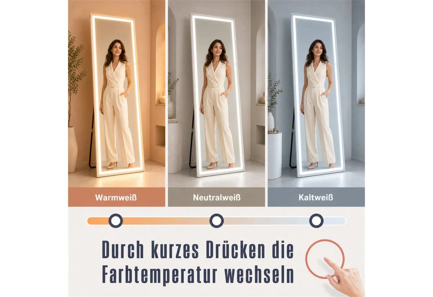 Nettlife Ganzkörperspiegel mit LED-Beleuchtung Sandweiß