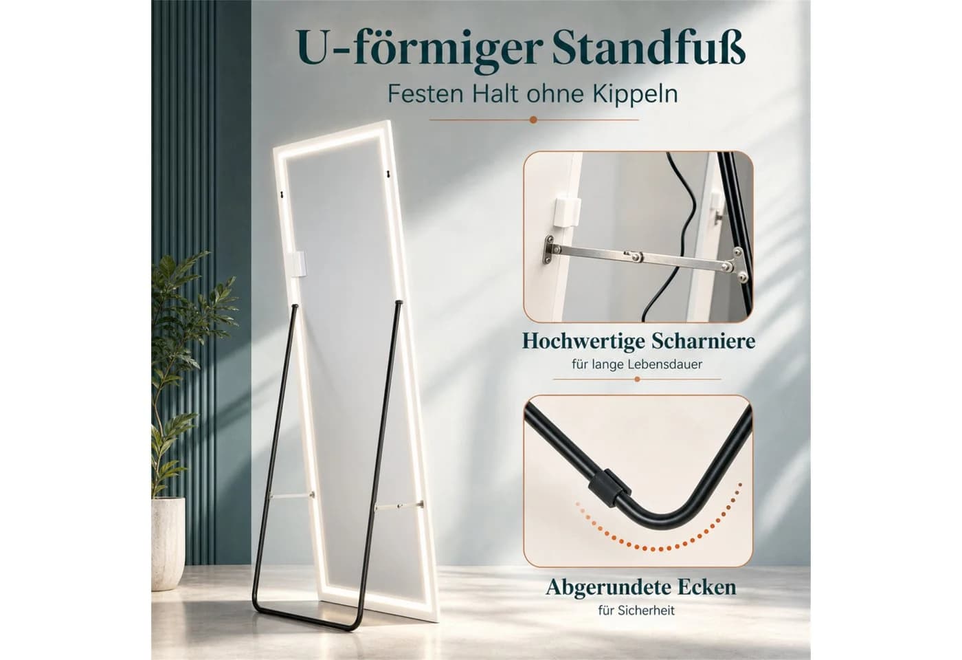 Nettlife Ganzkörperspiegel mit LED-Beleuchtung Sandweiß - Bild 4