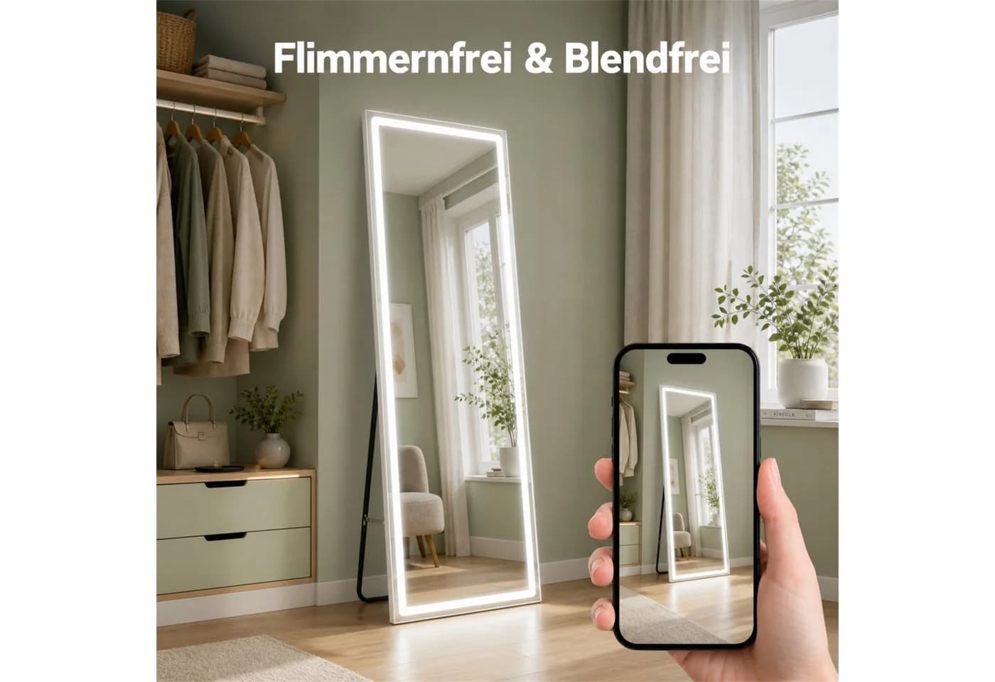 Nettlife Ganzkörperspiegel mit LED-Beleuchtung Sandweiß - Bild 5