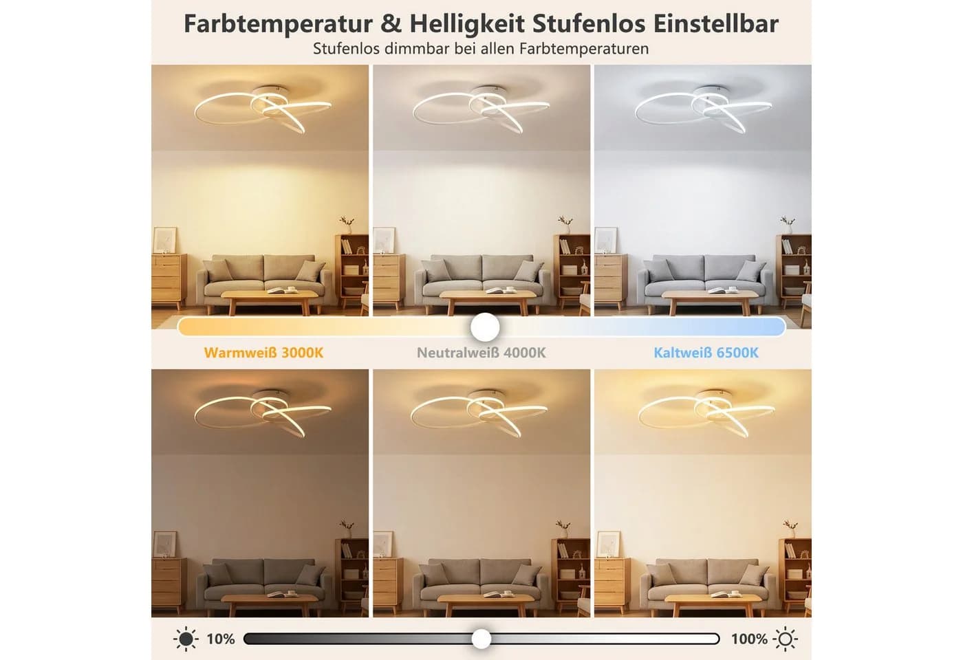 Nettlife LED Deckenleuchte Schwarz/Weiß Modern Dimmbar mit Fernbedienung