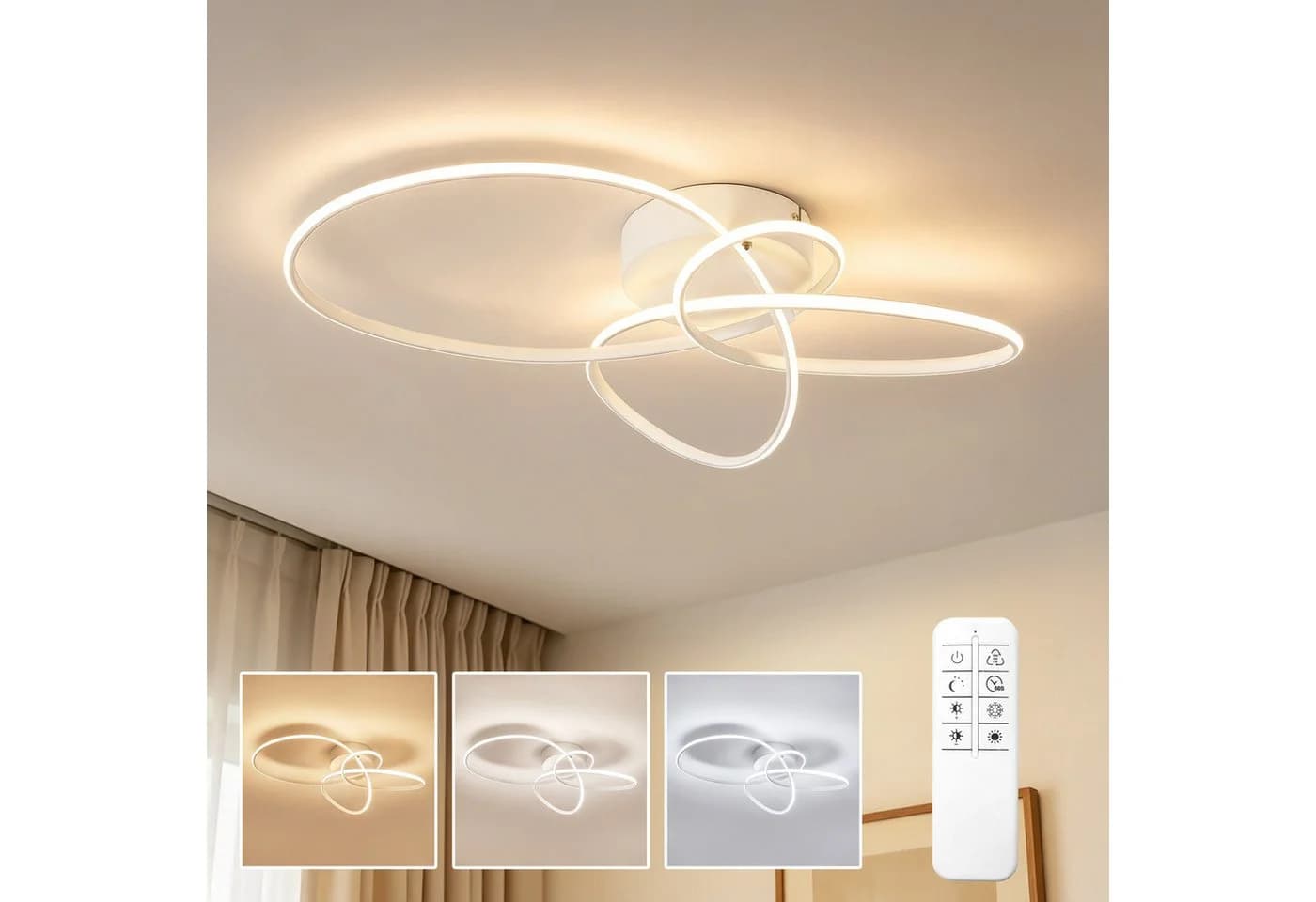 Nettlife LED Deckenleuchte Schwarz/Weiß Modern Dimmbar mit Fernbedienung - Bild 2