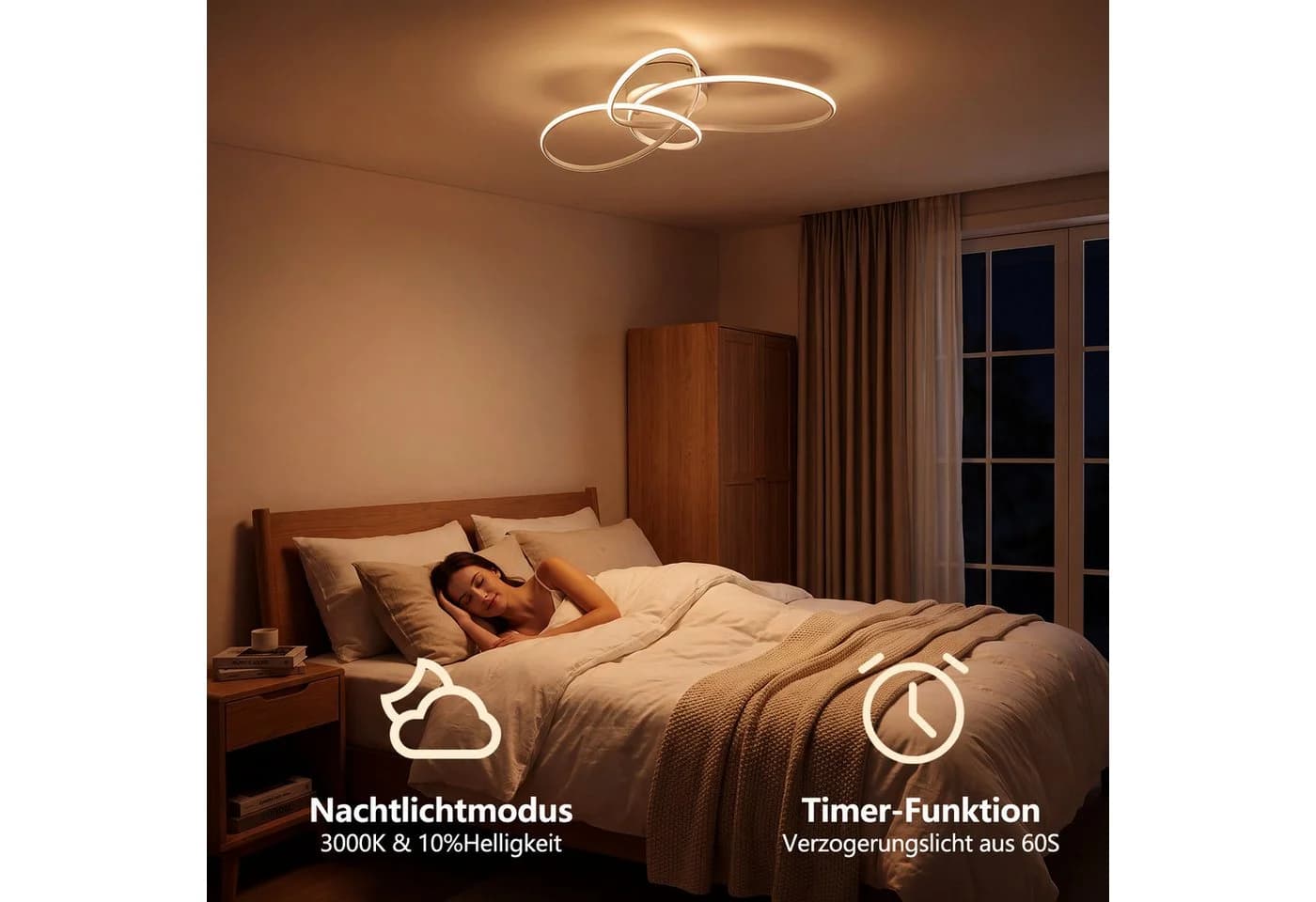 Nettlife LED Deckenleuchte Schwarz/Weiß Modern Dimmbar mit Fernbedienung - Bild 4