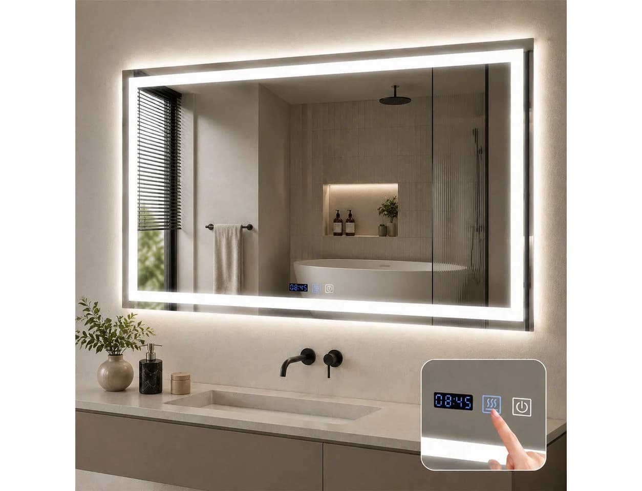 Nettlife Badspiegel Rund mit LED-Beleuchtung und Entfogger - Bild 2