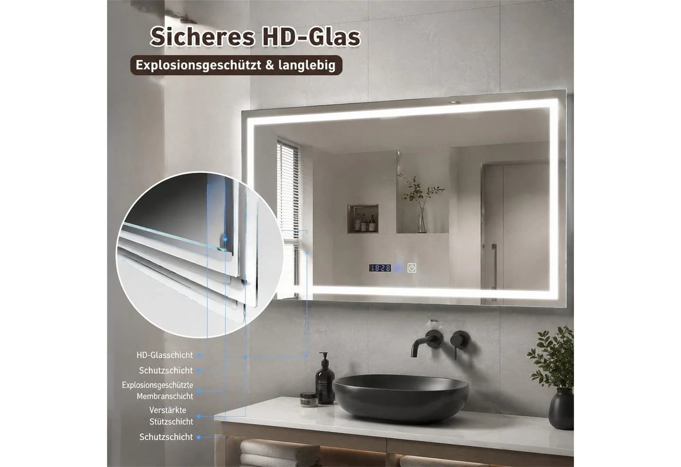 Nettlife Badspiegel Rund mit LED-Beleuchtung und Entfogger - Bild 3