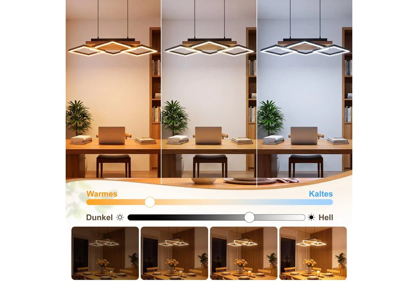 Nettlife LED Pendelleuchte Esstisch dimmbar Holz Metall Schwarz/Braun