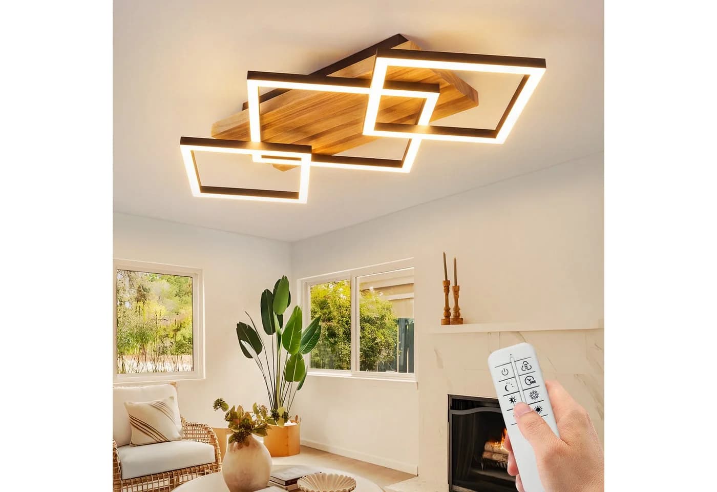 Nettlife LED Deckenleuchte Schwarz Braun Holz Metall Dimmbar Fernbedienung - Bild 2