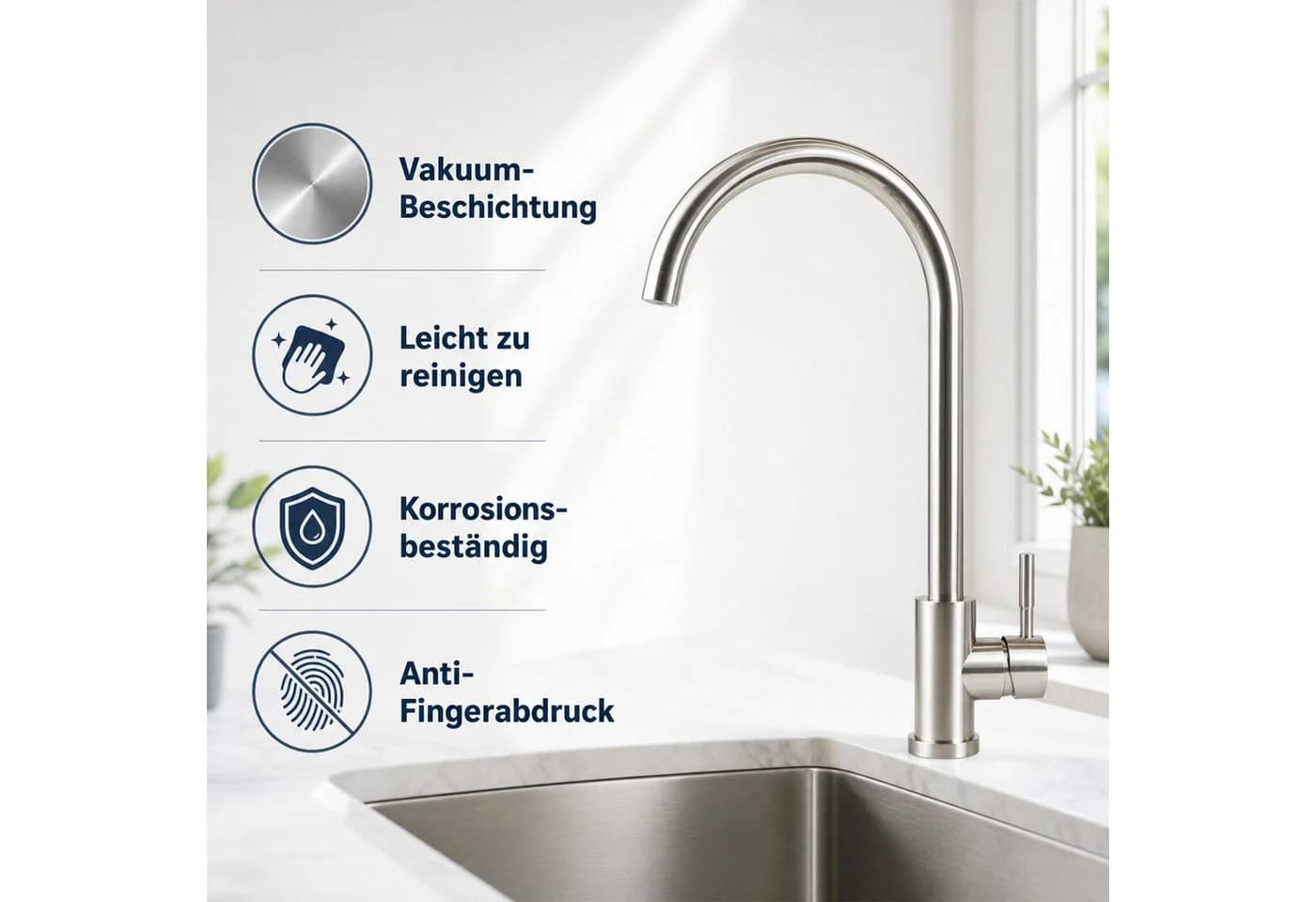 Ledklang Küchenarmatur Edelstahl 360° schwenkbar silber/schwarz - Bild 4