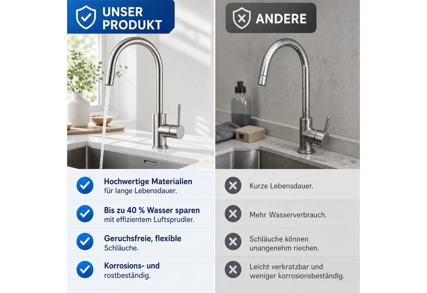 Ledklang Küchenarmatur Edelstahl 360° schwenkbar silber/schwarz - Bild 5