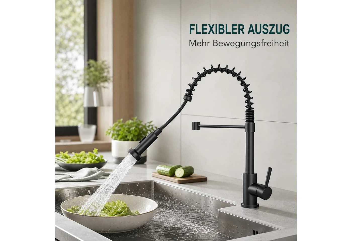 Ledklang Küchenarmatur Edelstahl ausziehbar 360° Drehfunktion