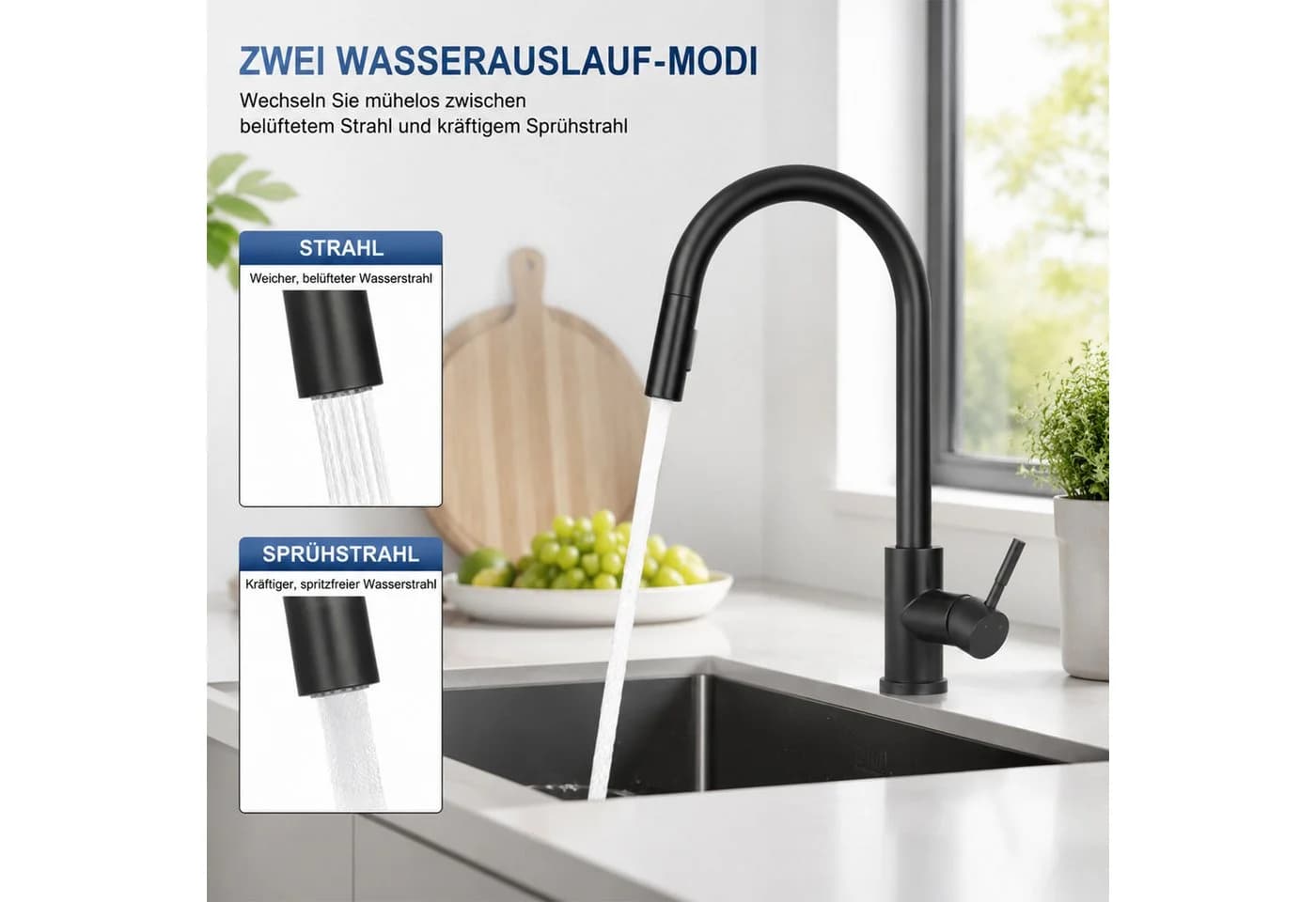 Ledklang Küchenarmatur ausziehbar Schwarz/Silber 360° schwenkbar - Bild 4
