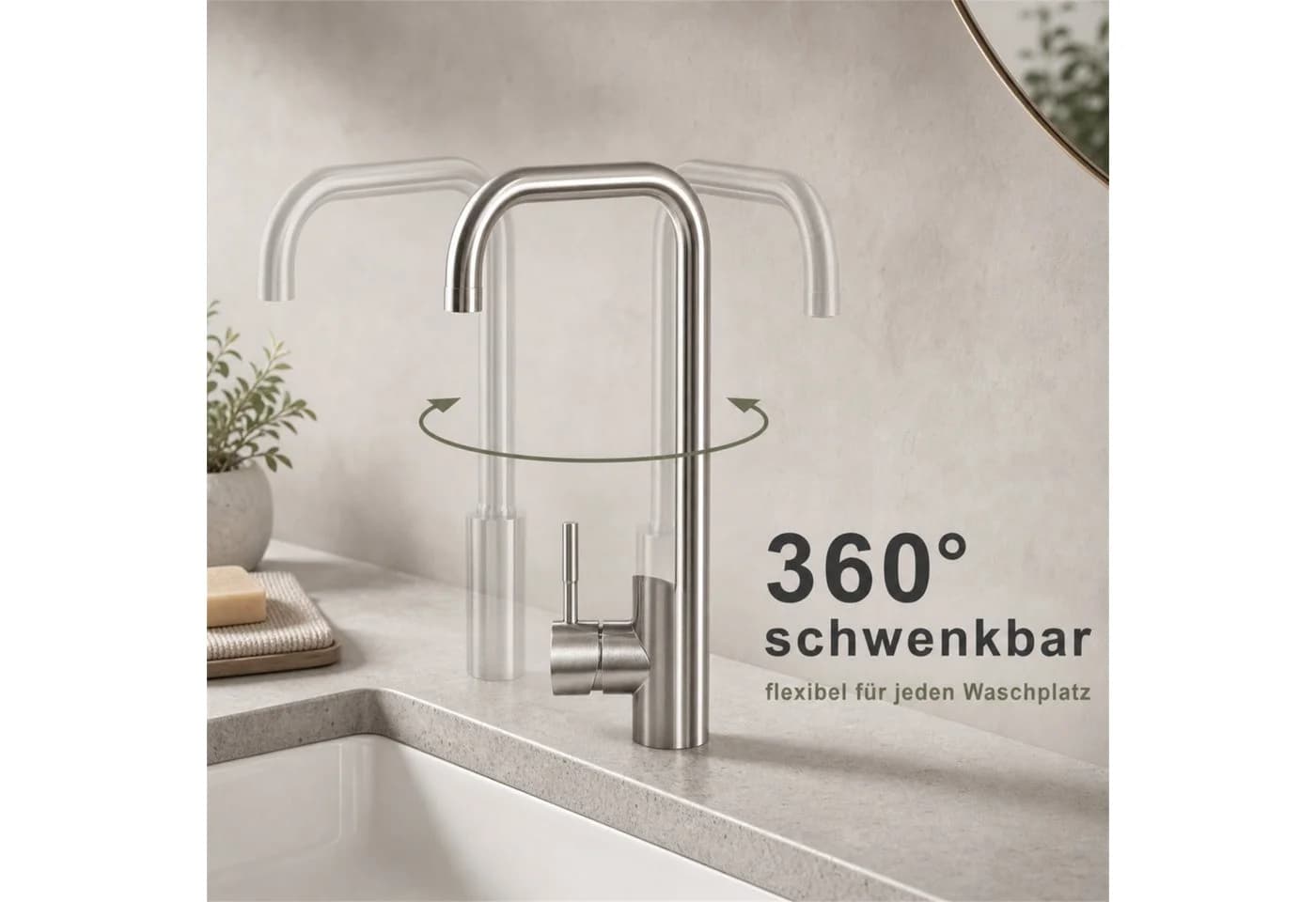 Ledklang Küchenarmatur Edelstahl 360° schwenkbar silber - Bild 3